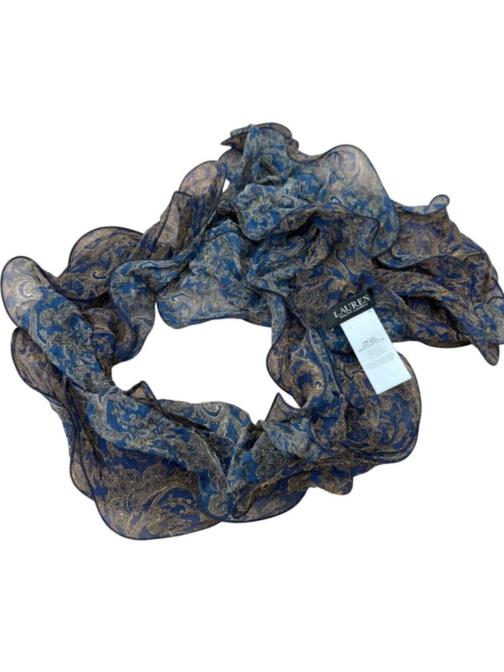Lauren Ralph Lauren Blue/Brown Paisley Ruffled Scarf Women One Size 100% Viscose